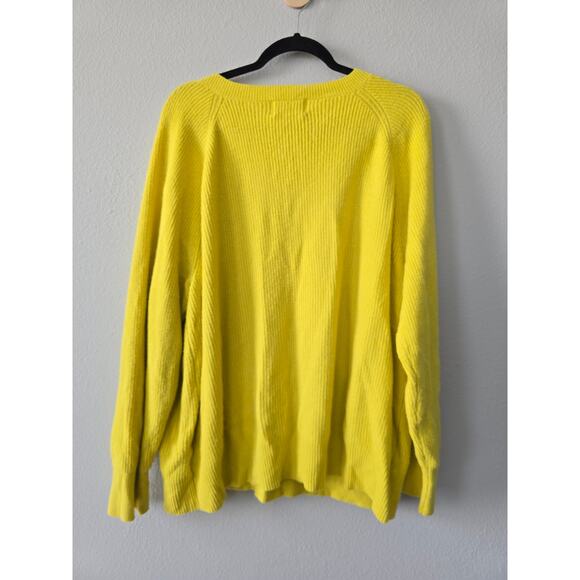 Old Navy XXL Bright Yellow Ribbed V-Neck Sweater Soft Cotton Blend Bold Minimal - Picture 4 of 7